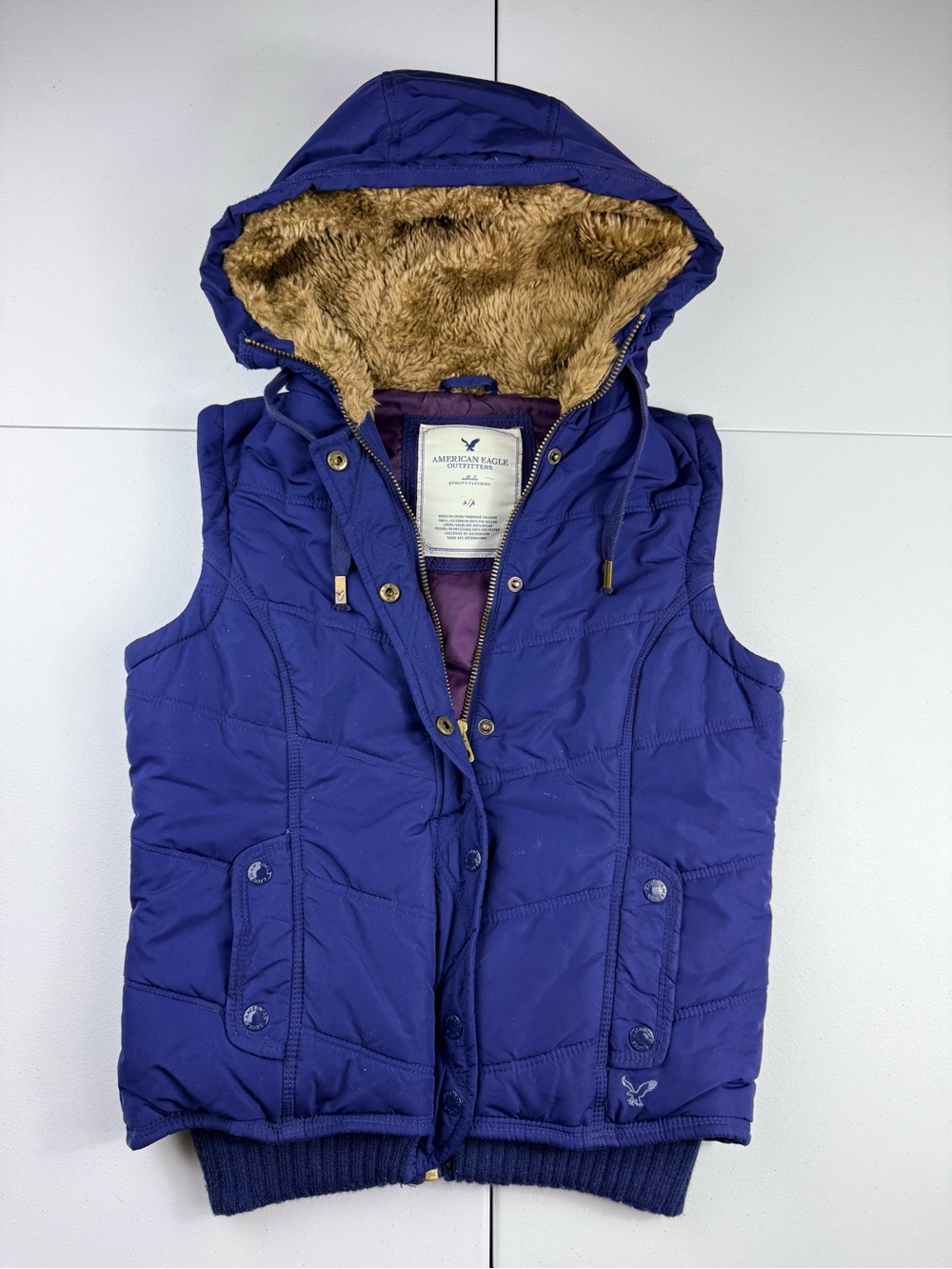 American Eagle Outfitters Hooded Puffer Vest with Faux-Fur Lining